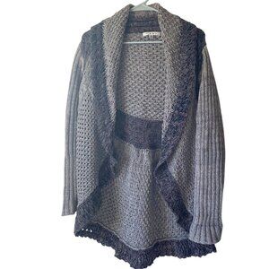 Cabi Women M Open Front Ombre Gray Cableknit Cardigan Sweater Colorblock Oversiz